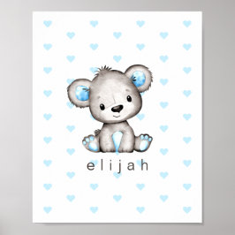 Poster Urso de pelúcia personalizado para menino azul com