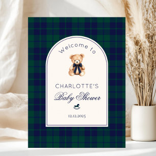Poster Urso de pelúcia Preppy Xadrez Bem-vindo ao Chá de