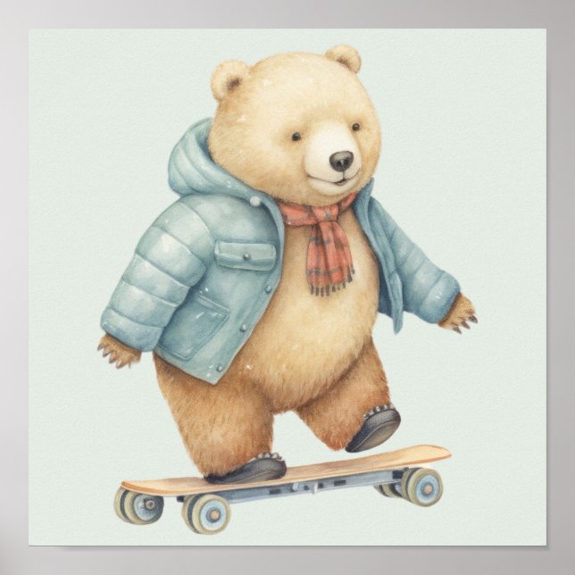 Poster Urso de pelúcia sobre conselho skate (Frente)
