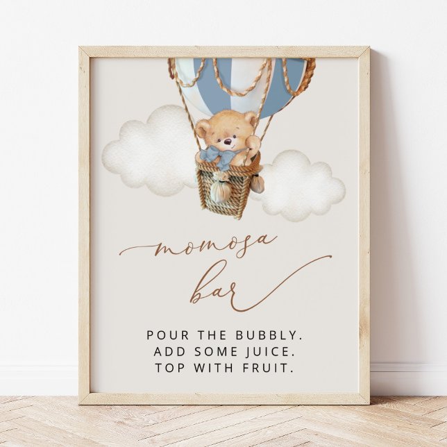 Poster Urso de Teddy, Balão de Ar Quente Azul, Bar Momosa (Criador carregado)