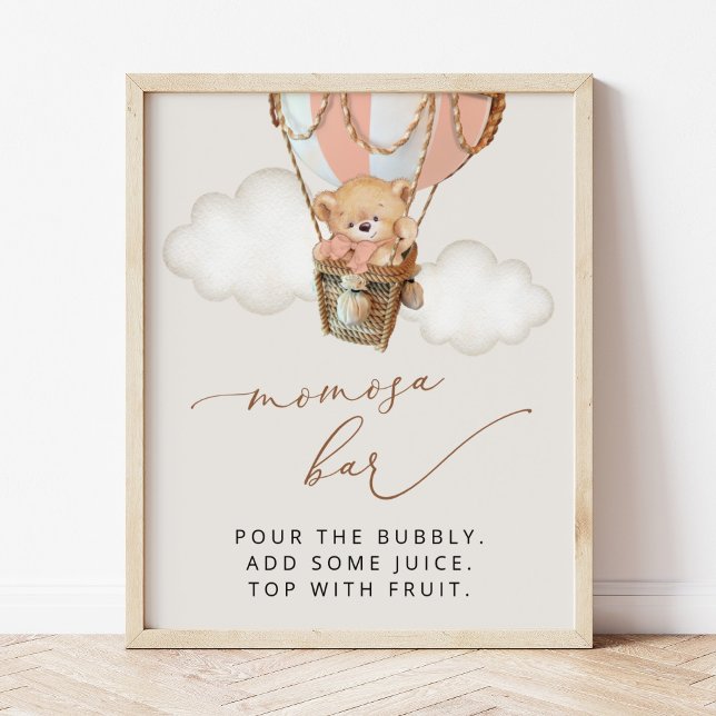 Poster Urso de Teddy, Balão de Ar Quente Rosa, Bar Momosa (Criador carregado)