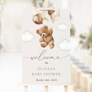 Poster Urso de Teddy, Balões Marrons, Boas-vindas ao Chá