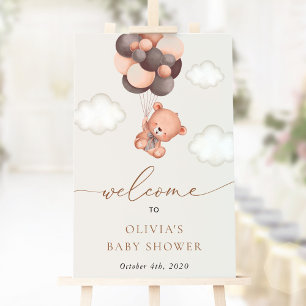 Poster Urso de Teddy, Balões Marrons, Boas-vindas ao Chá