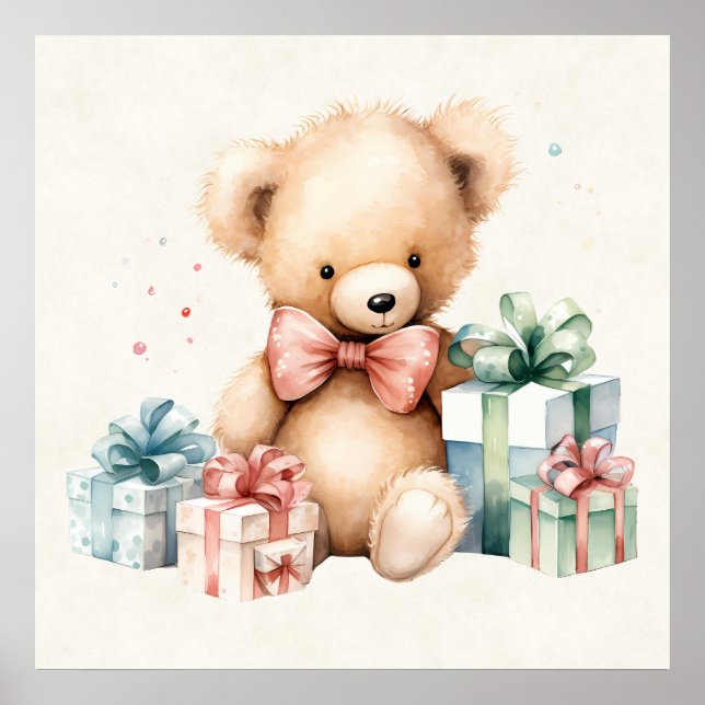 Poster Urso de Teddy Bonito com Presentes de Natal (Frente)