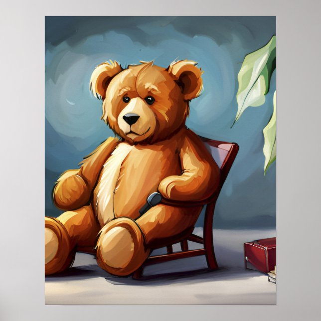 Poster Urso de Teddy Castanho, Castanho, Cute, Sentado em (Frente)