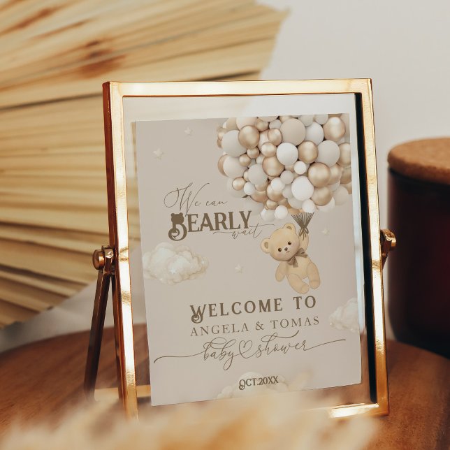 Poster Urso de Teddy com Balões Chá de fraldas Neutro (Criador carregado)