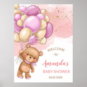 Poster Urso de Teddy com Sinal de Boas-Vindas de Balões R