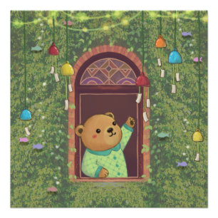 Pôster Urso de Teddy e Chimes Eólicos