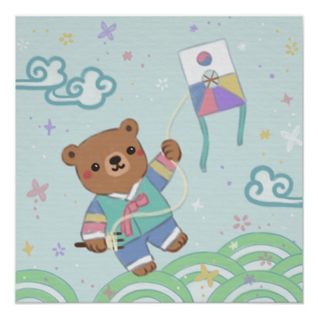 Pôster Urso de Teddy em Hanbok: Voando de Kite (Frente)