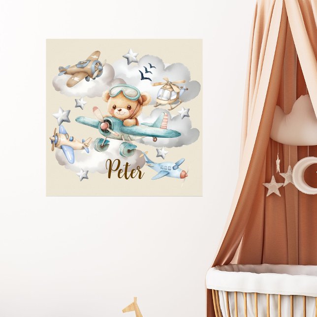 Poster Urso de Teddy Piloto de Nome Personalizado (Criador carregado)
