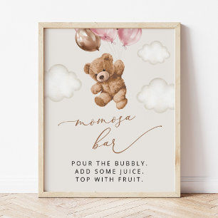 Poster Urso de Teddy, Urso de Bebê, Balões Rosa, Bar Momo