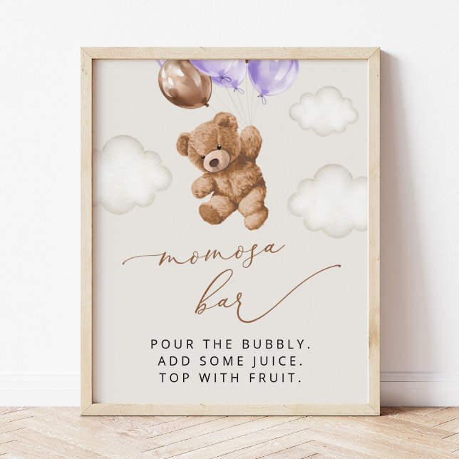 Poster Urso de Teddy, Urso de Bebê, Balões Roxos, Bar Mom (Criador carregado)