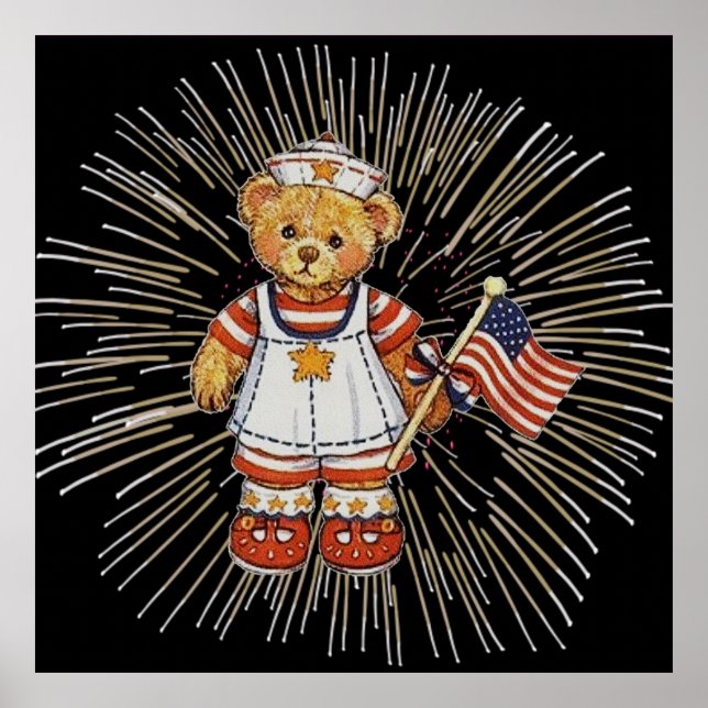 Poster Urso de Vintage com fogos de artifício brancos mod (Frente)