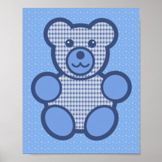 Poster Urso de Xadrez Azul