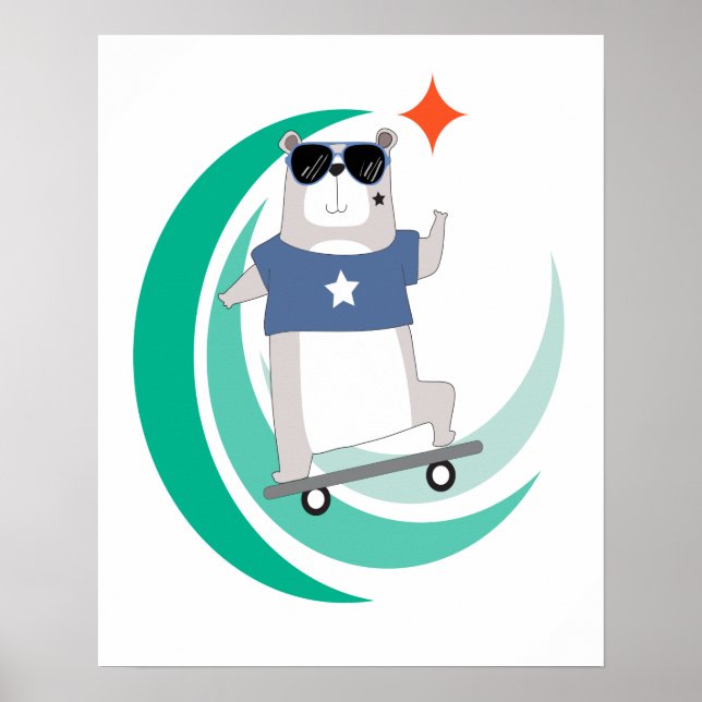 Pôster Urso do hipster Andando de skate (Frente)