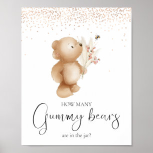 Poster Urso e Abelha Quantos? Jogo do chá de fraldas