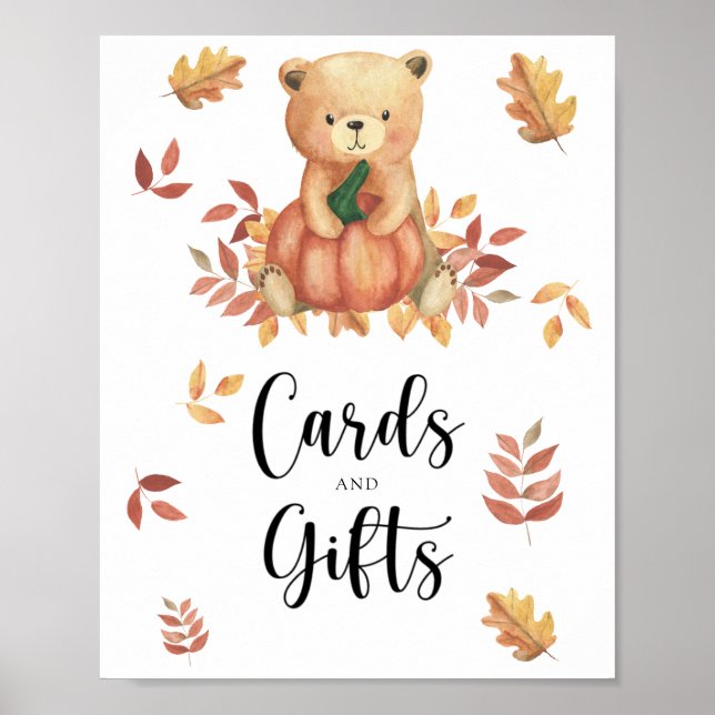 Poster Urso e abóbora - cartões e presentes baby shower (Frente)