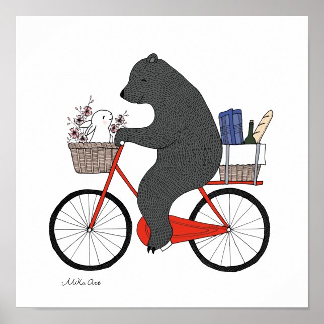 Poster Urso e Coelhinho vão ao piquenique Feliz urso Coel (Frente)