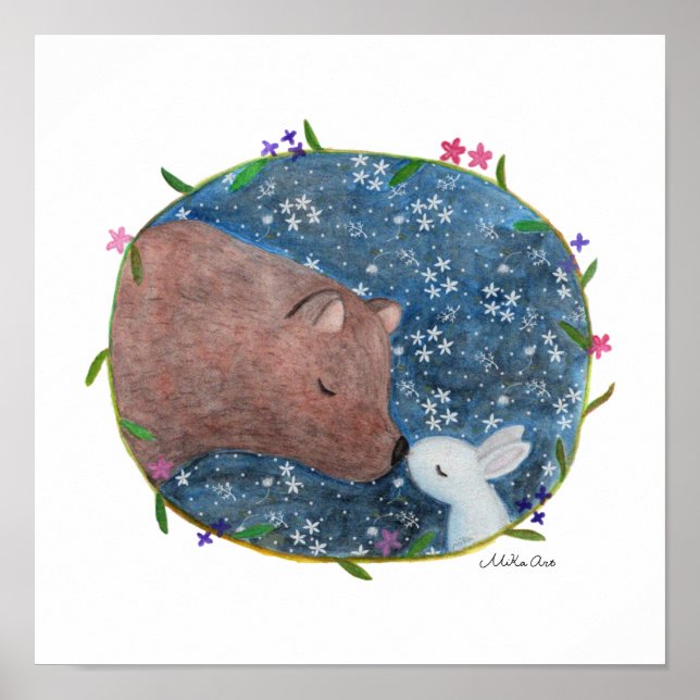 Poster Urso e coelho em Floresta Encontrando Arte MiKa (Frente)