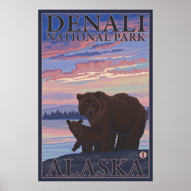 Poster Urso e Cub - Parque Nacional Denali, Alasca (Frente)
