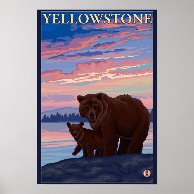 Poster Urso e Cubo - Parque Nacional Yellowstone (Frente)