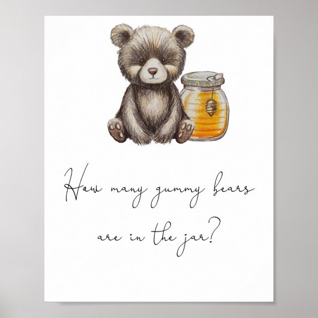 Poster Urso e pote de mel - Adivinhe quantos ursos de gom (Frente)