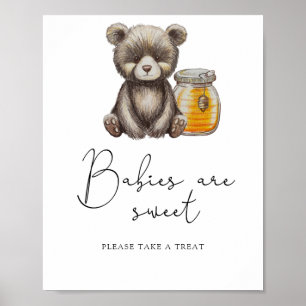 Poster Urso e pote de mel - bebês são doces