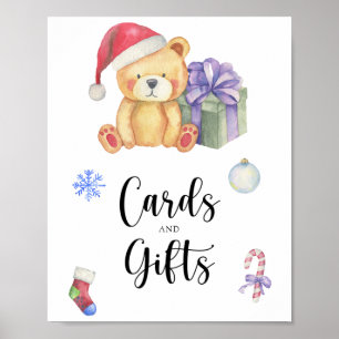 Poster Urso e presente de Natal - cartões e presentes chá