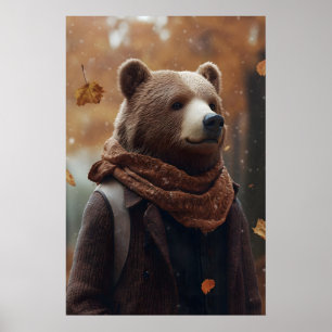 Poster Urso em Roupas de Outono Arte Impressa, Outono Aco