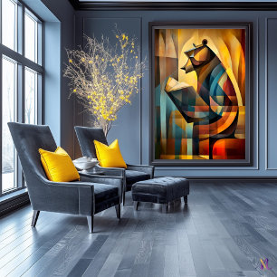 Poster Urso Encantador – Leitor Cubista em Pensamento Pro