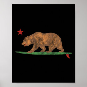 Poster Urso engraçado de surfe na Califórnia prancha vint