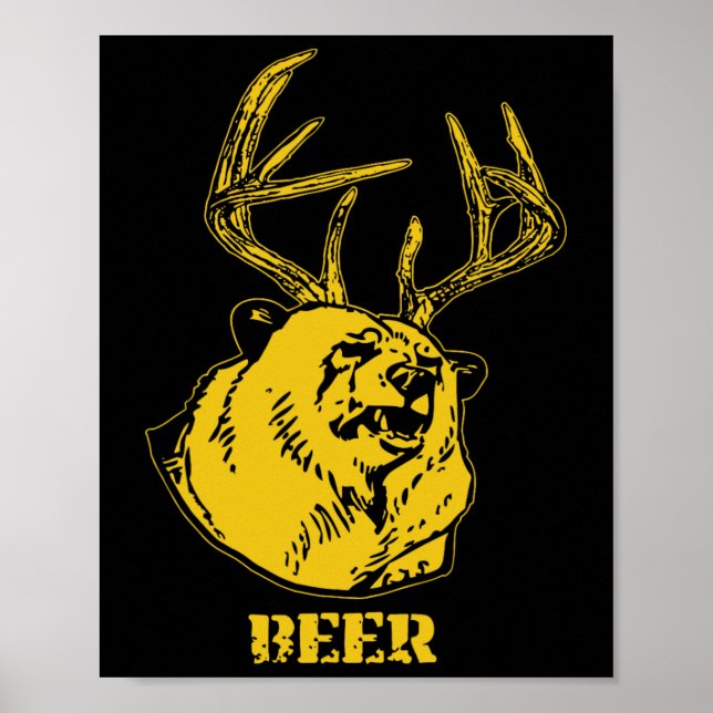 Poster Urso Engraçado Mais Veado Igual A Cerveja Deer Caç (Frente)