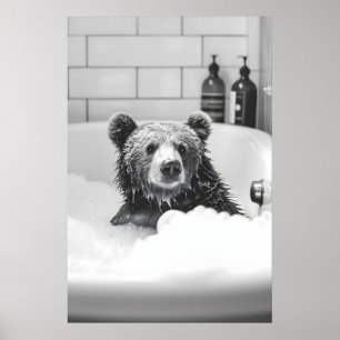 Poster Urso Engraçado na Banheira Fotografia Banheiro Exc