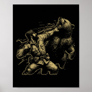 Poster Urso Engraçado Prendendo Urso Retro Caça-Vintagem