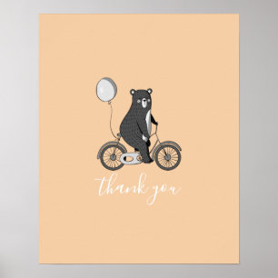 Poster Urso Escandinavo na Bike Minimalist Obrigado  
