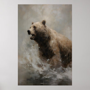 Poster Urso Espalhando Água Arte Faunística Mal-humorada