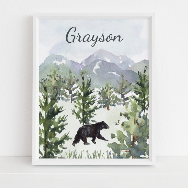 Poster Urso Florestal de Montanha de Aquarelas Personaliz (Criador carregado)