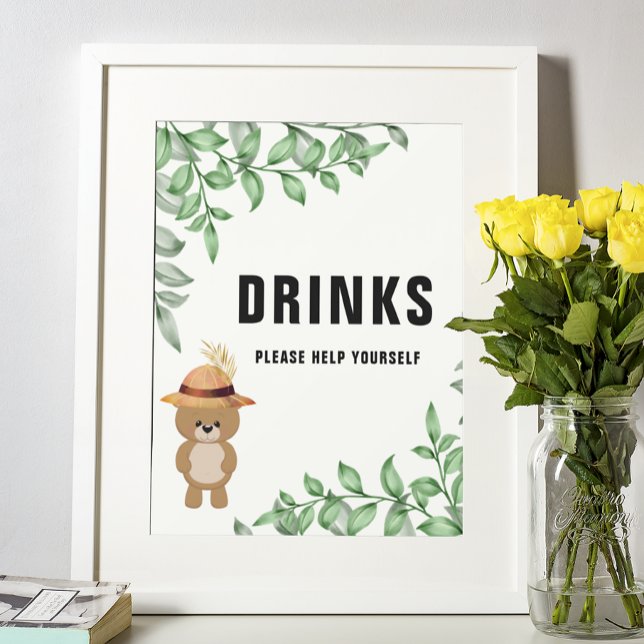 Poster Urso Fofo na Floresta Bebe na Churrascada de Bebê  (Criador carregado)