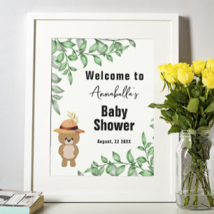 Poster Urso Fofo na Floresta Boas-Vindas Baby Shower