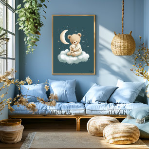 Poster Urso Fofo na Nuvem Arte de Parede para Berçário Ho
