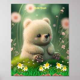 Poster Urso Fofo no Jardim da Abelha Mel Arte Personaliza