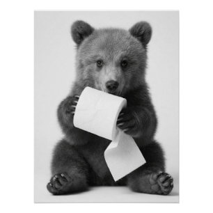 Pôster Urso Fofo Segurando Papel Higiênico Minimalista Di