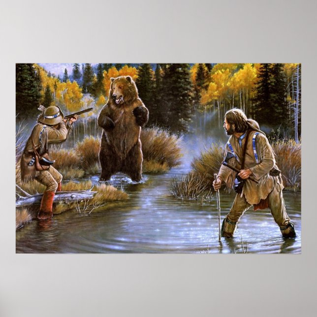 Poster Urso Grizzly Ataca Frontais Natureza Selvagem (Frente)