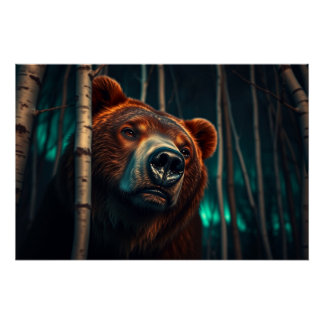 Pôster Urso Grizzly na Floresta