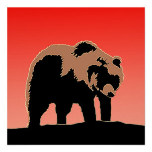 Pôster Urso Grizzly no Sunset - Arte Original sobre Vida