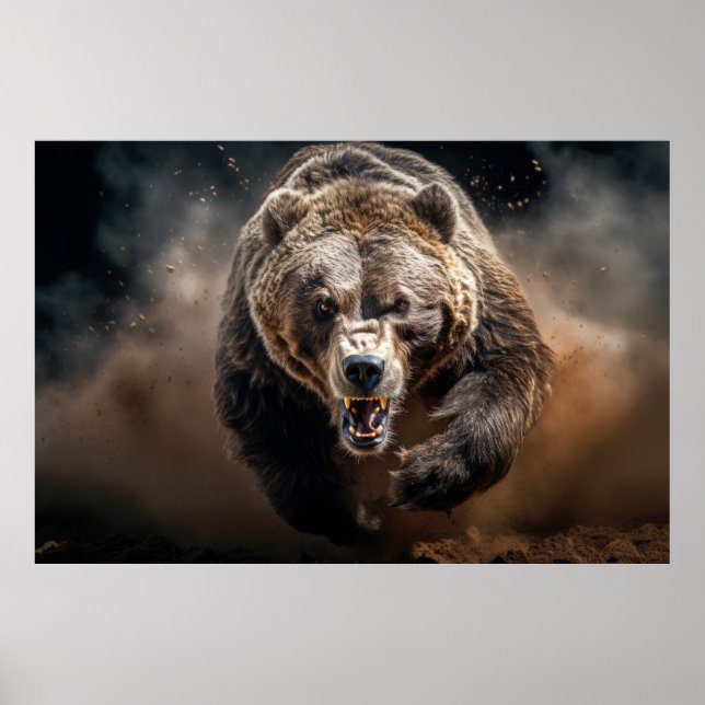 Poster Urso Grizzly Retrato Animal Selvagem Potência Fero (Frente)