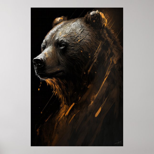 Poster Urso Grizzly Retrato Natureza Animal Arte Selvagem (Frente)