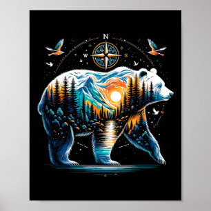 Poster Urso Hiking Urso Pardo Camping Camper