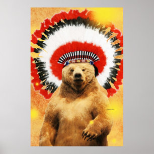 Poster Urso Índio Nativo Americano!