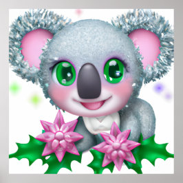 Poster Urso Kawaii Koala, bonito, com flores